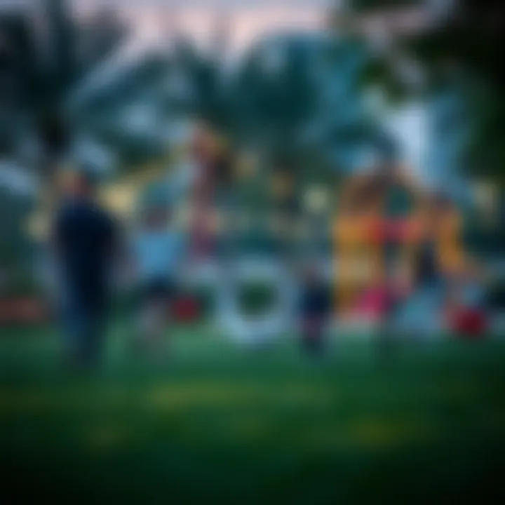A serene park setting with families engaging in recreational activities