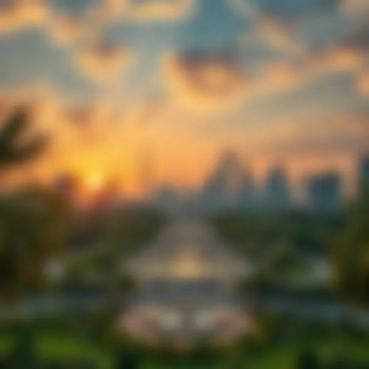 Stunning sunset view over Satwa Park skyline