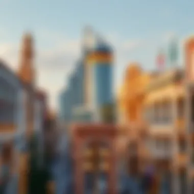 A panoramic view of Satwa Square showcasing its architectural diversity