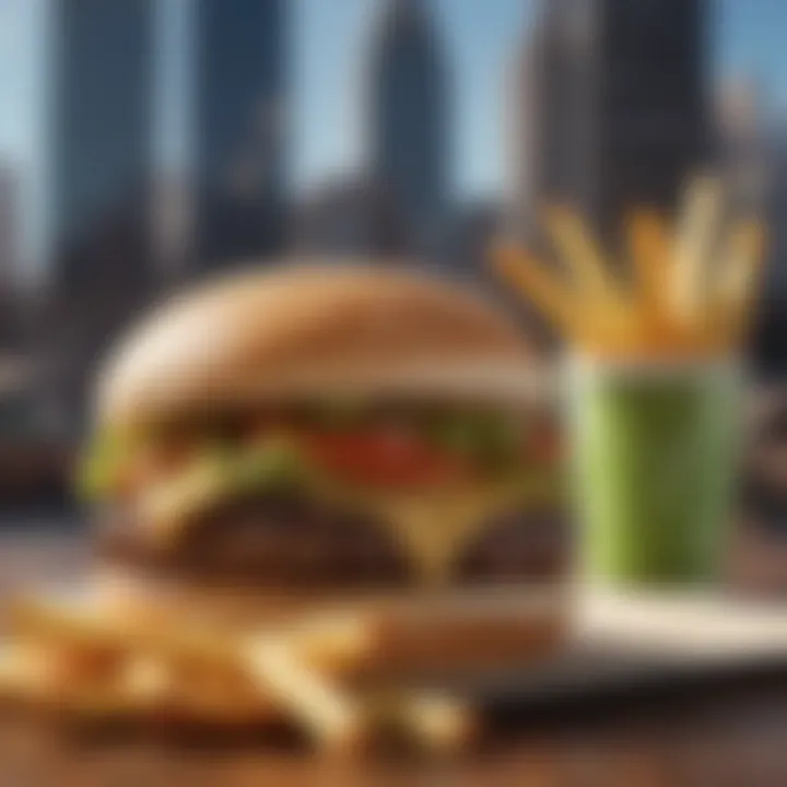 Close-up of a signature Shake Shack burger alongside fries and a refreshing drink