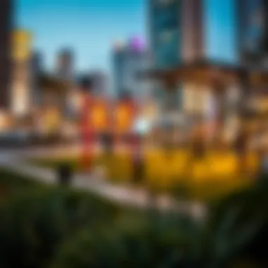 Urban park with fitness zones and community exercising