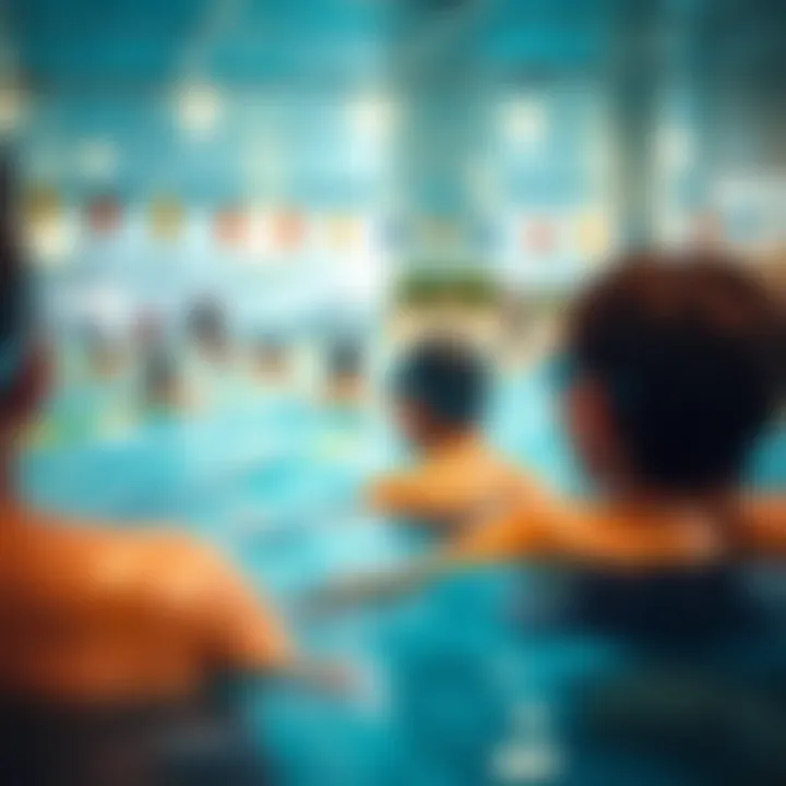 Group swimming classes in action