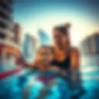 Instructor teaching a child to swim