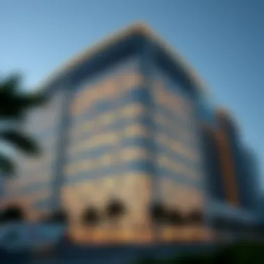 The striking facade of the Dana Building showcasing its modern architectural design.