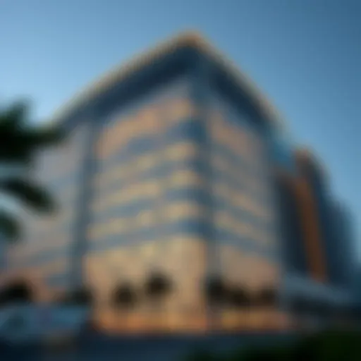 The striking facade of the Dana Building showcasing its modern architectural design.