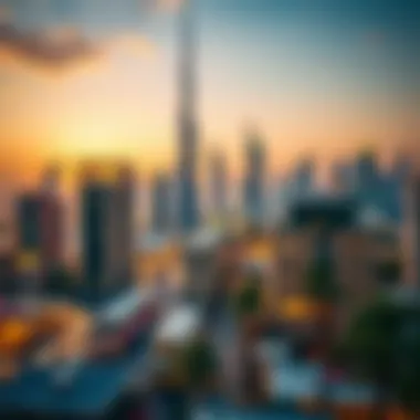 Downtown Dubai: Where Urban Splendor Meets Nature Stunning skyline view of Downtown Dubai at sunset