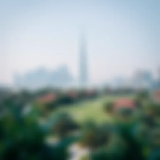A breathtaking view of Dubai's skyline with lush green parks in the foreground