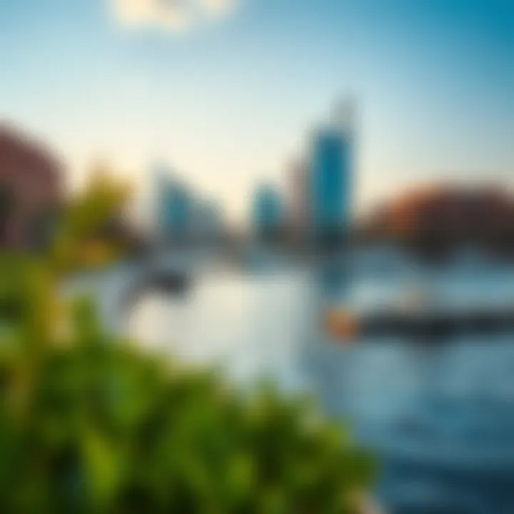 Harmony of Nature and Urban Life at Dubai Harbour Natural scenery along the waterfront of Dubai Harbour blending with urban life