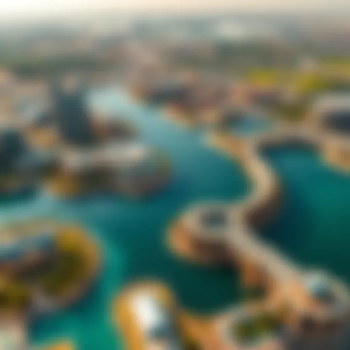 Aerial View of Dubai's Lakes and Architecture Aerial view showcasing the architectural beauty surrounding Dubai's lakes