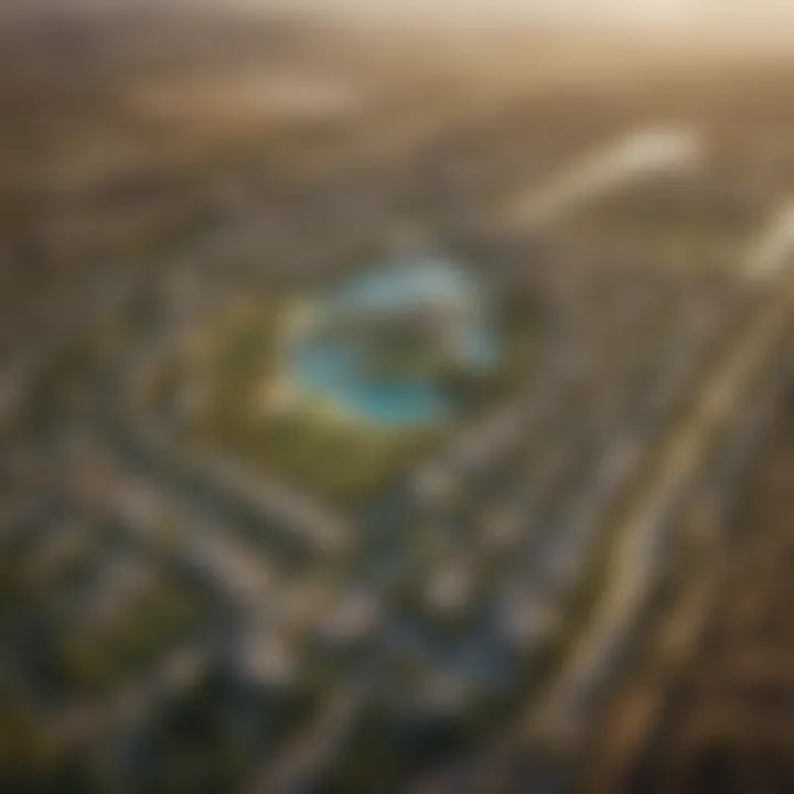 Aerial view of Damac Hills showcasing its lush landscapes and residential layout