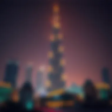 Illuminated Meraikhi Tower at night showcasing its modern design