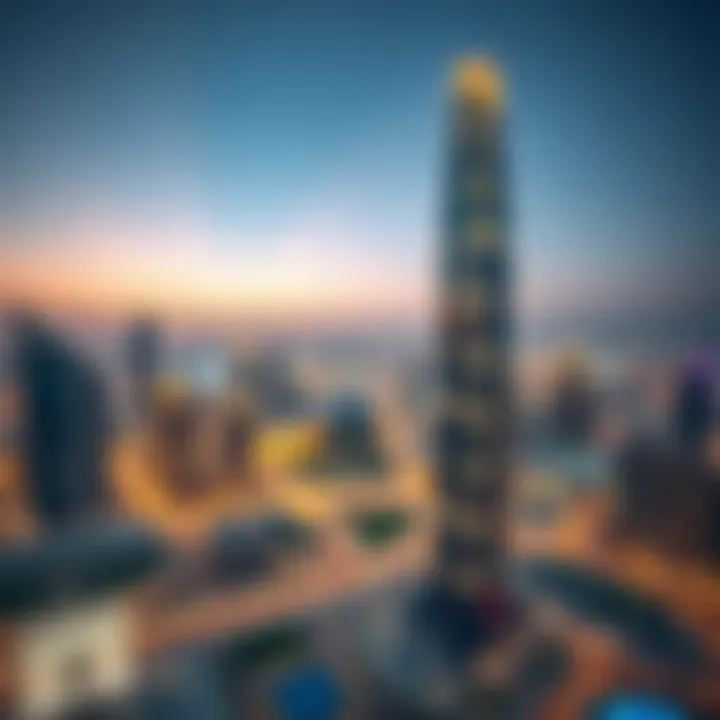 Panoramic view of Meraikhi Tower against the Dubai skyline