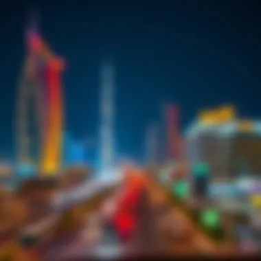 Nighttime Skyline Along Sheikh Zayed Road Nighttime skyline of Dubai along Sheikh Zayed Road