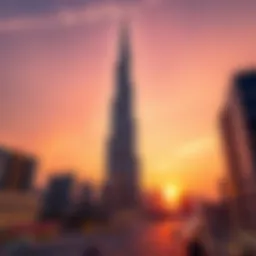 Breathtaking view of the Pinnacle Tower against a sunset backdrop