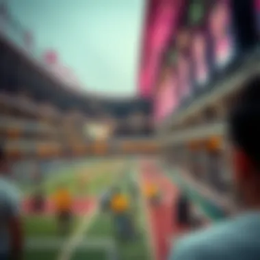 Vibrant sports venue bustling with activity and excitement.
