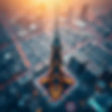 Aerial view of Vision Tower and its surrounding urban landscape