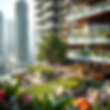 Community space featuring lush greenery and social areas