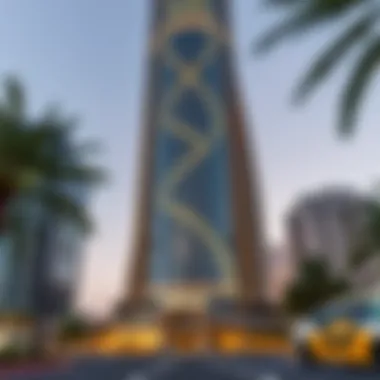 Architectural Marvel of Wasl Tower Stunning exterior view of Wasl Tower in Dubai