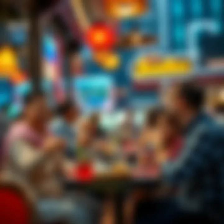 Happy diners enjoying their meals in a vibrant setting