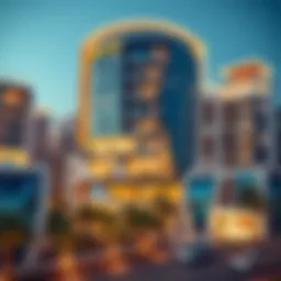 A striking view of Gate Village 6 showcasing its contemporary architecture