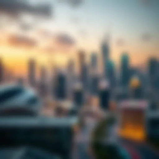 A vibrant urban skyline showcasing modern architecture