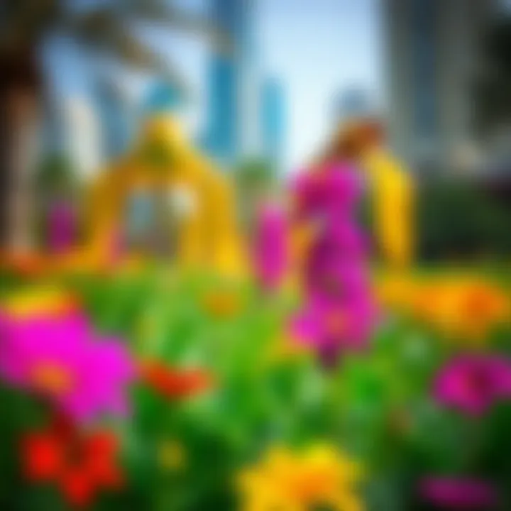 Close-up of vibrant flowers in JLT Park, highlighting its ecological diversity