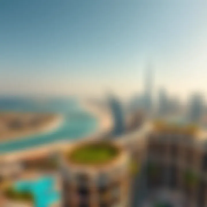 Panoramic view of Jumeirah Beach Residence with beach and skyline
