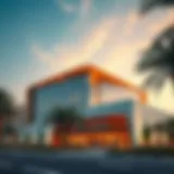 Exterior view of Jumeirah Islands Pavilion showcasing its modern architecture