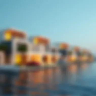 Modern architectural design of lakeside villas reflecting luxury living