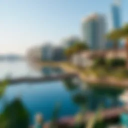 Tranquil lakeside view in Dubai showcasing calm waters and lush greenery