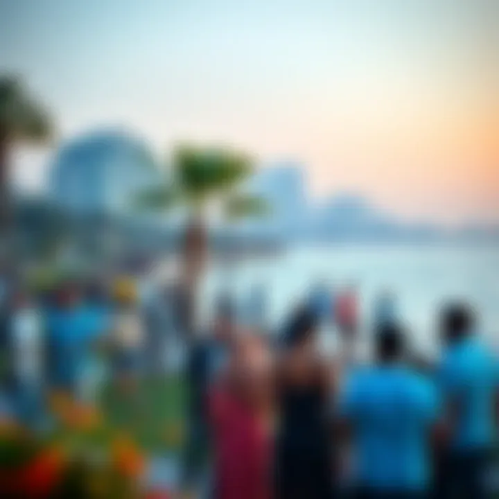 Vibrant community activity at a lakeside park, showcasing social engagement