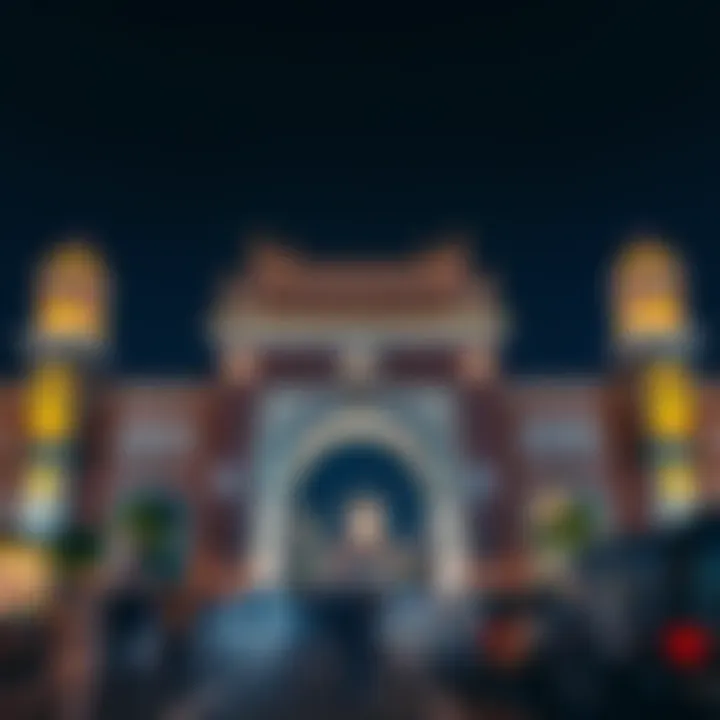 Liwan Gate illuminated at night, highlighting its cultural significance