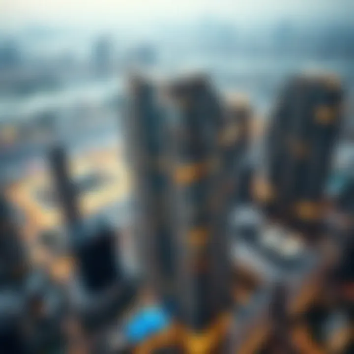 Aerial View of Majan One Residences in Dubai's Skyline Aerial view of the Majan One Residences within Dubai's skyline