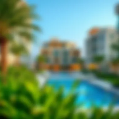 Community Amenities at Majan One Residences Community amenities of Majan One Residences including pool and garden