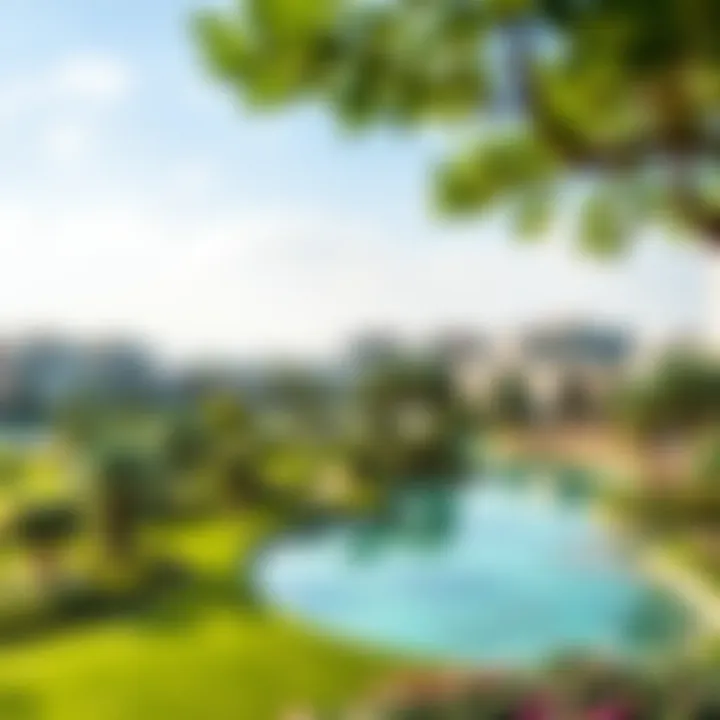 Lush green landscapes integrated within the community of Manazel Meydan