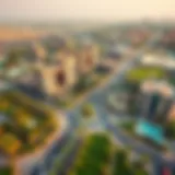 Aerial view of Maydan Dubai showcasing its lush green landscapes and modern architecture