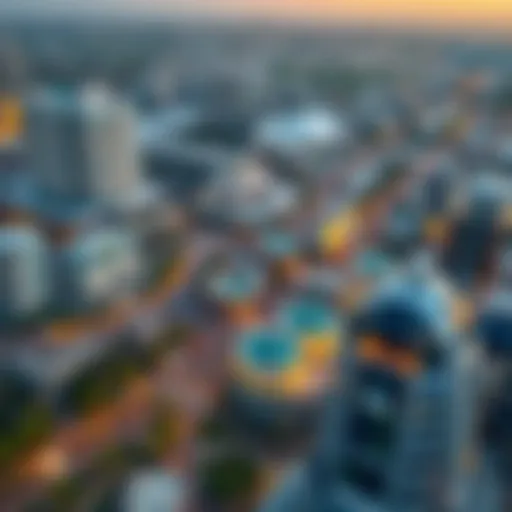 Aerial view of Meydan City showcasing its modern architecture and landscapes.
