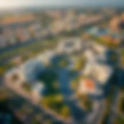 Aerial view of Mirdif Hills showcasing its modern architecture and lush landscaping