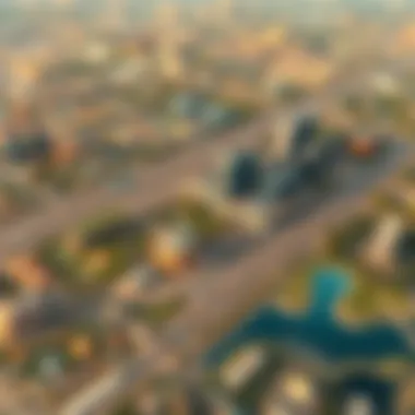 Aerial View of Motor City Aerial view of Motor City showcasing its intricate layout and green spaces