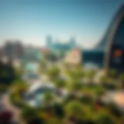 Aerial view of Mudon Al Salam Town Centre highlighting its lush landscaping