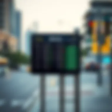 Digital display of bus schedules at a stop