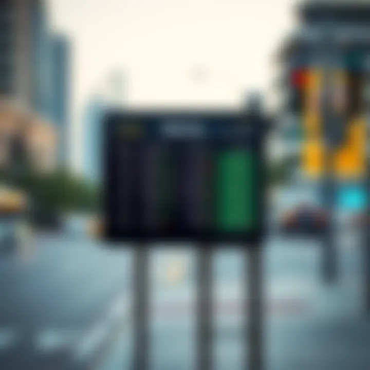 Digital display of bus schedules at a stop