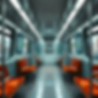 Interior view of a metro train with spacious seating