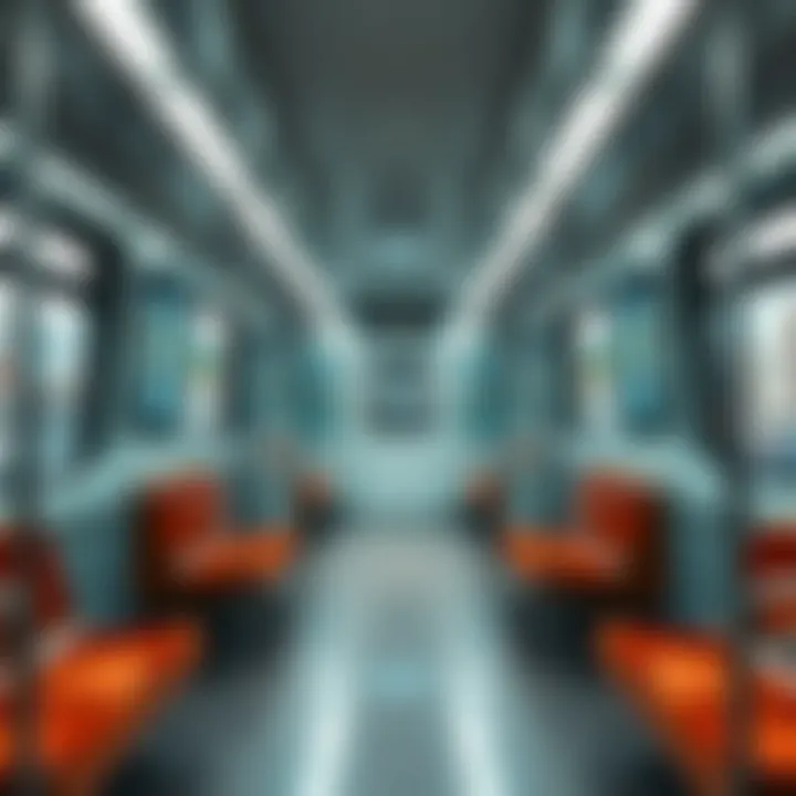 Interior view of a metro train with spacious seating