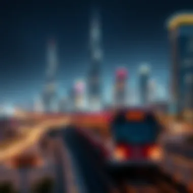 Scenic view of International City with metro in the foreground