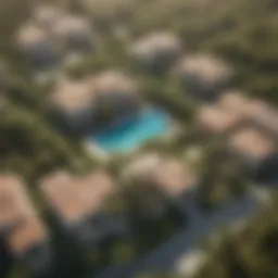 Aerial view showcasing the lush greenery and luxury villas of Al Barari