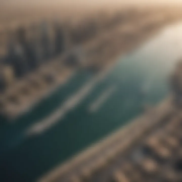 Aerial view of Dubai Creek Harbour showcasing its stunning skyline and waterfront