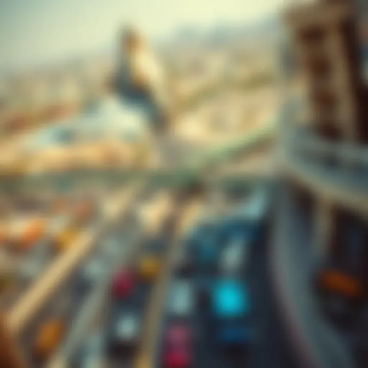 Dynamic Flow of Life Along Sheikh Zayed Road Aerial view of Sheikh Zayed Road with bustling traffic