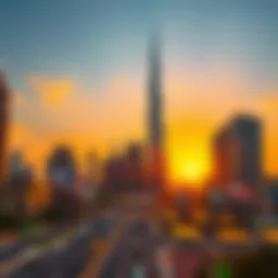 Iconic skyscraper silhouette against sunset