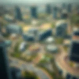 Aerial view of Silicon Oasis showcasing its modern architecture and greenery